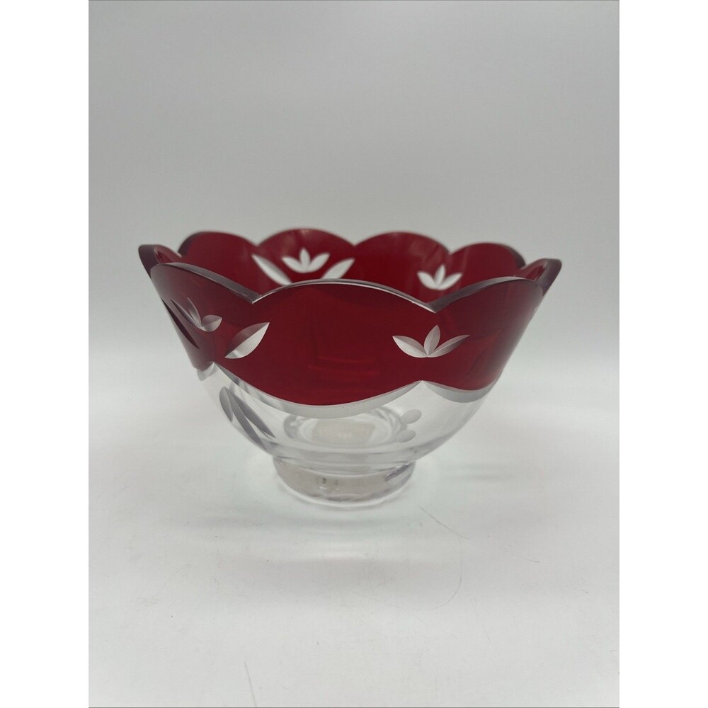 VINTAGE LENOX CRIMSON SPLENDOR BOWL RUBY CUT CRYSTAL GLASS BOWL ROMANIA